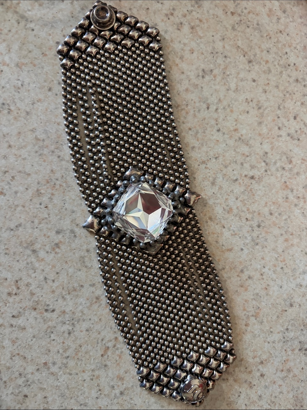 Sergio Gutierrez Liquid Metal bracelet with big Swarovski Crystal